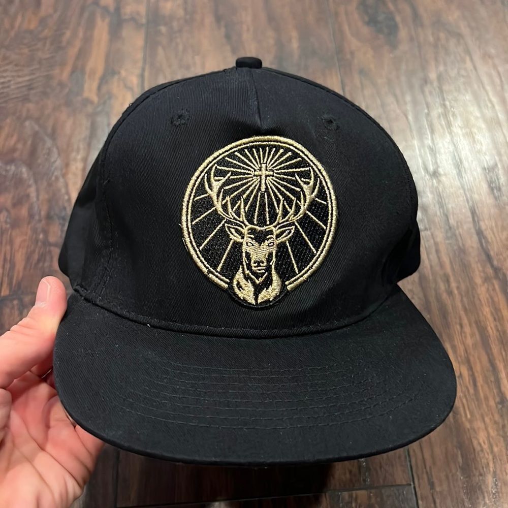 JAGERMEISTER SnapBack Hat Cap Gold Deer Buck Cross Adjustable EUC